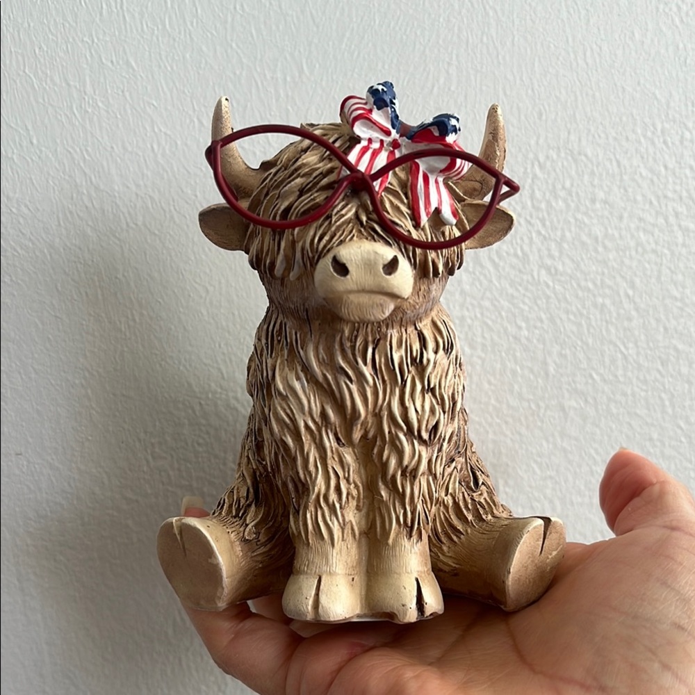 Highland Cow Figurine with Glasses